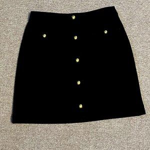 Ann Taylor Loft Size 10 Tweed Skirt Black Wool Blend w/ Gold Buttons